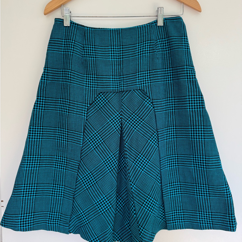Elegant Teal Plaid A-Line Skirt from Label NYC